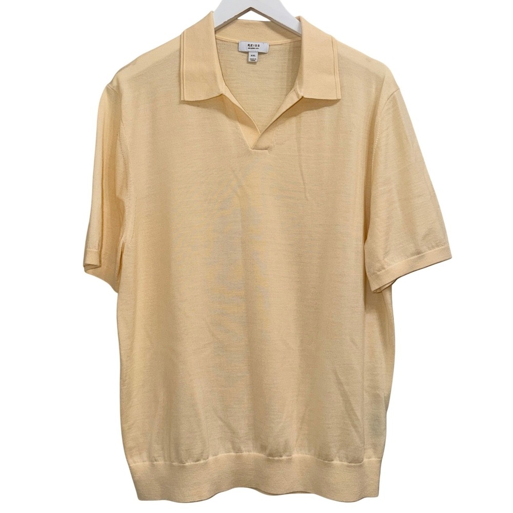 Reiss Duchie Merino‎ Wool Polo Shirt Men XXL Yellow Knit Open Collar Preppy